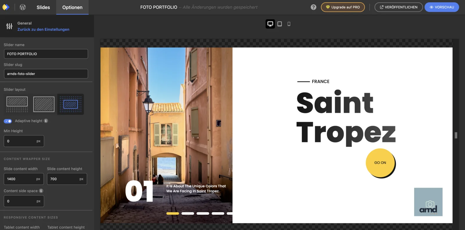 Die Oberfläche von Depicter ist übersichtlich und klar